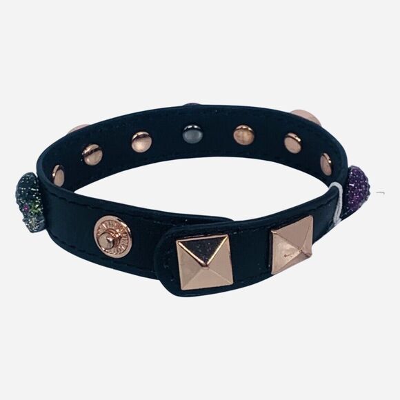 Betsey Johnson Crystal Black Leather Skull Pearl Bracelet DUCHESS OF BETSEYVILLE - Picture 9 of 13